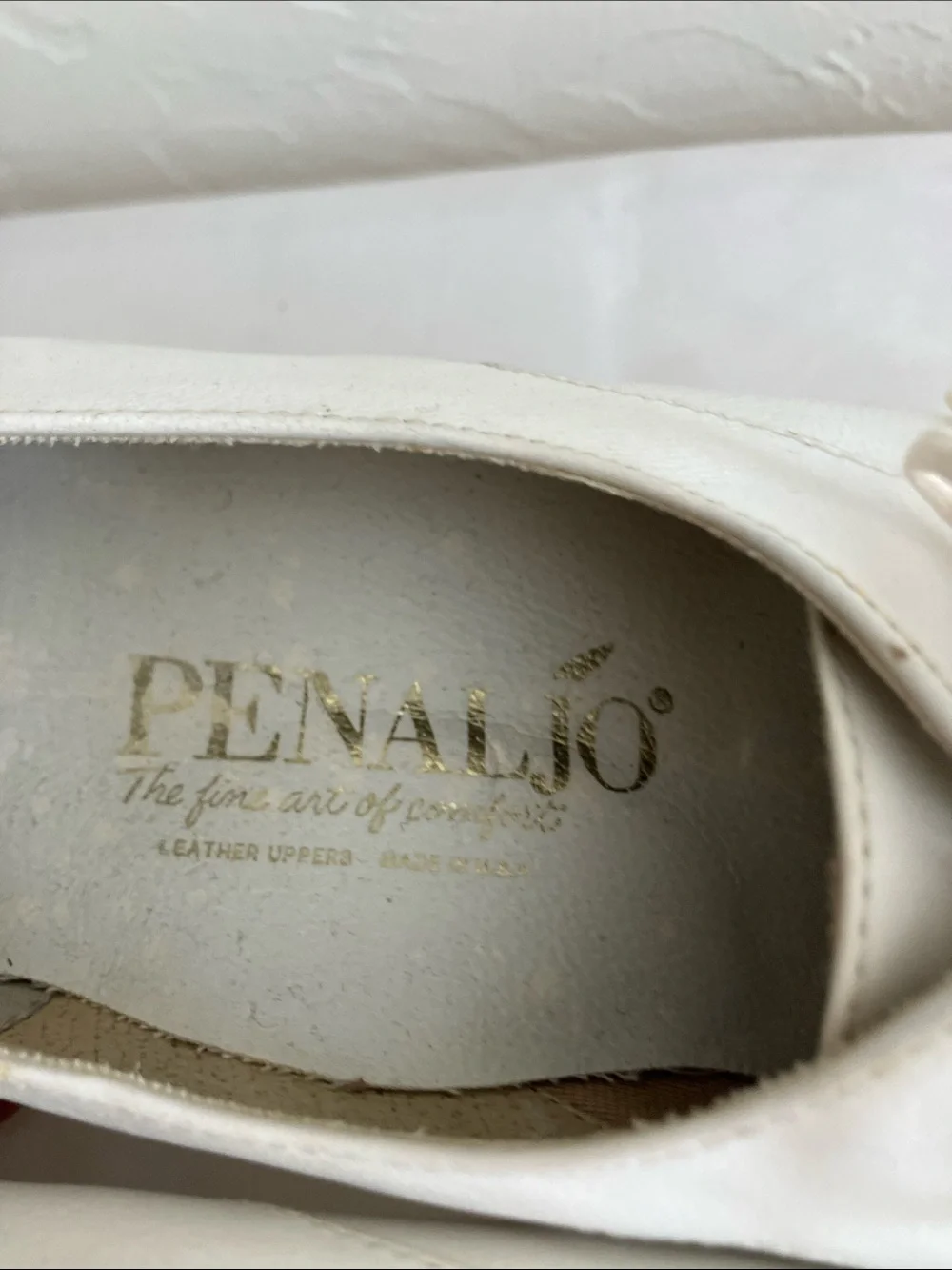 VTG Penaljo White Leather Woven Lace-Up Flats